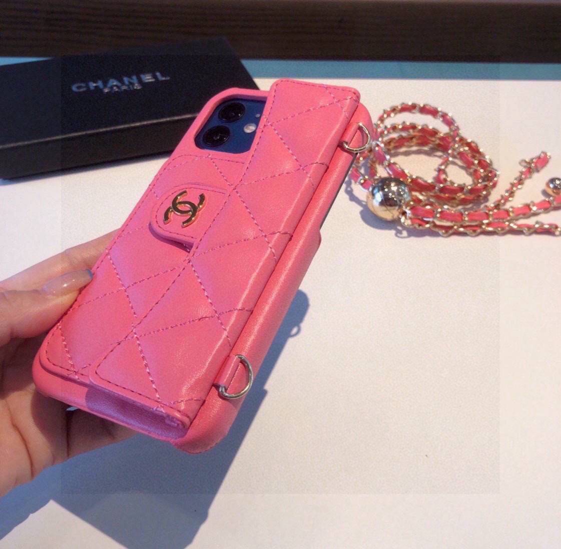CHANEL シャネル チェーン付きスマホケース ラインストーン ファッション シャネル風 ピンク ブラック - 画像 5