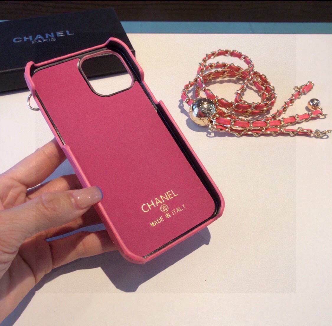 CHANEL シャネル チェーン付きスマホケース ラインストーン ファッション シャネル風 ピンク ブラック - 画像 7