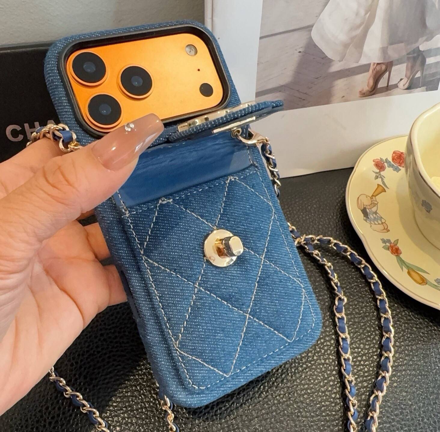CHANEL シャネル カードケース 手帳型 デニム ファッション デザイン ブラック ブルー - 画像 5