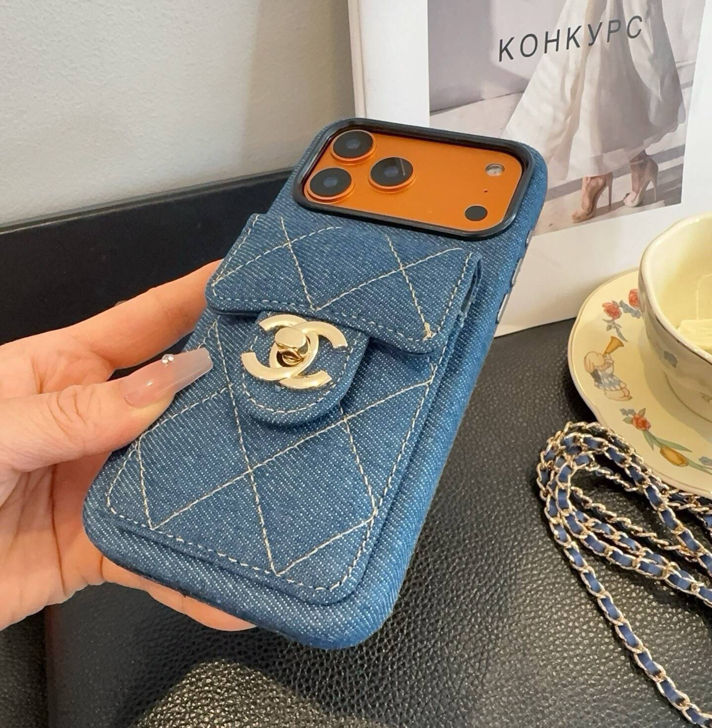 CHANEL シャネル カードケース 手帳型 デニム ファッション デザイン ブラック ブルー - 画像 6