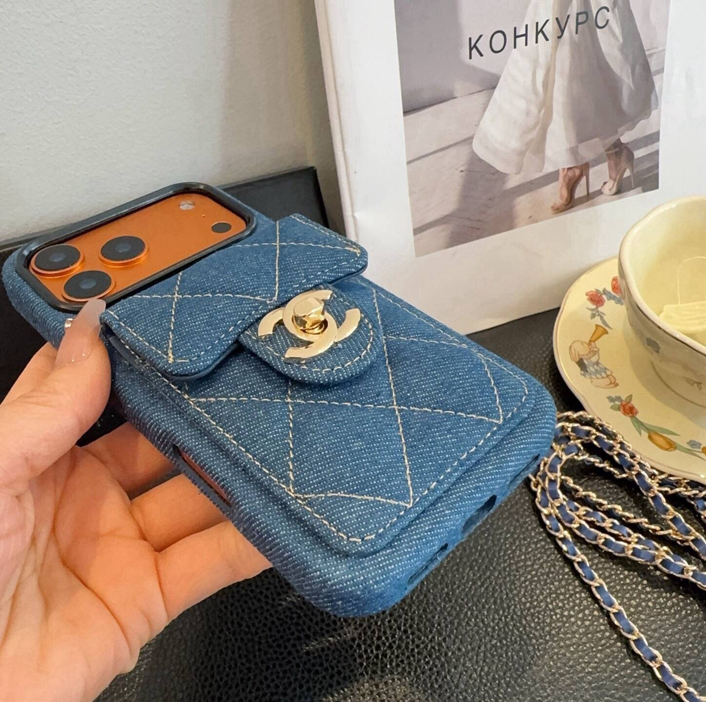 CHANEL シャネル カードケース 手帳型 デニム ファッション デザイン ブラック ブルー - 画像 8