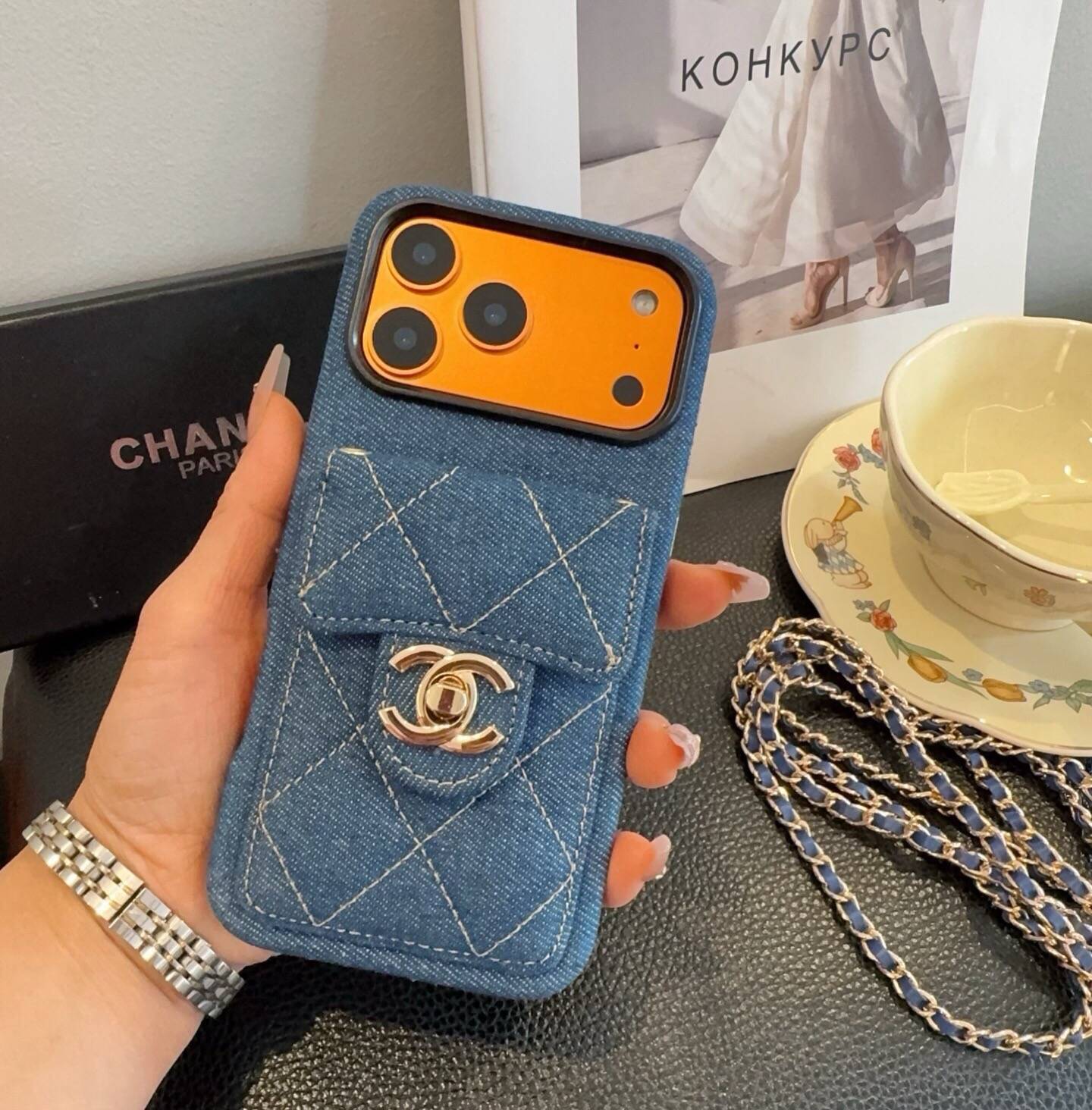 CHANEL シャネル カードケース 手帳型 デニム ファッション デザイン ブラック ブルー - 画像 9