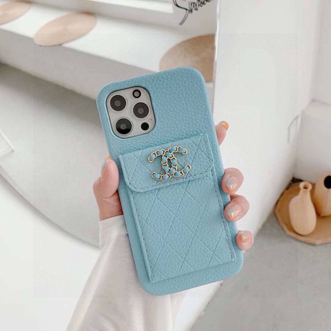 CHANEL シャネル カードケース 手帳型 iPhone15pro シャネル ロゴ チェック柄 ライトブルー - 画像 9
