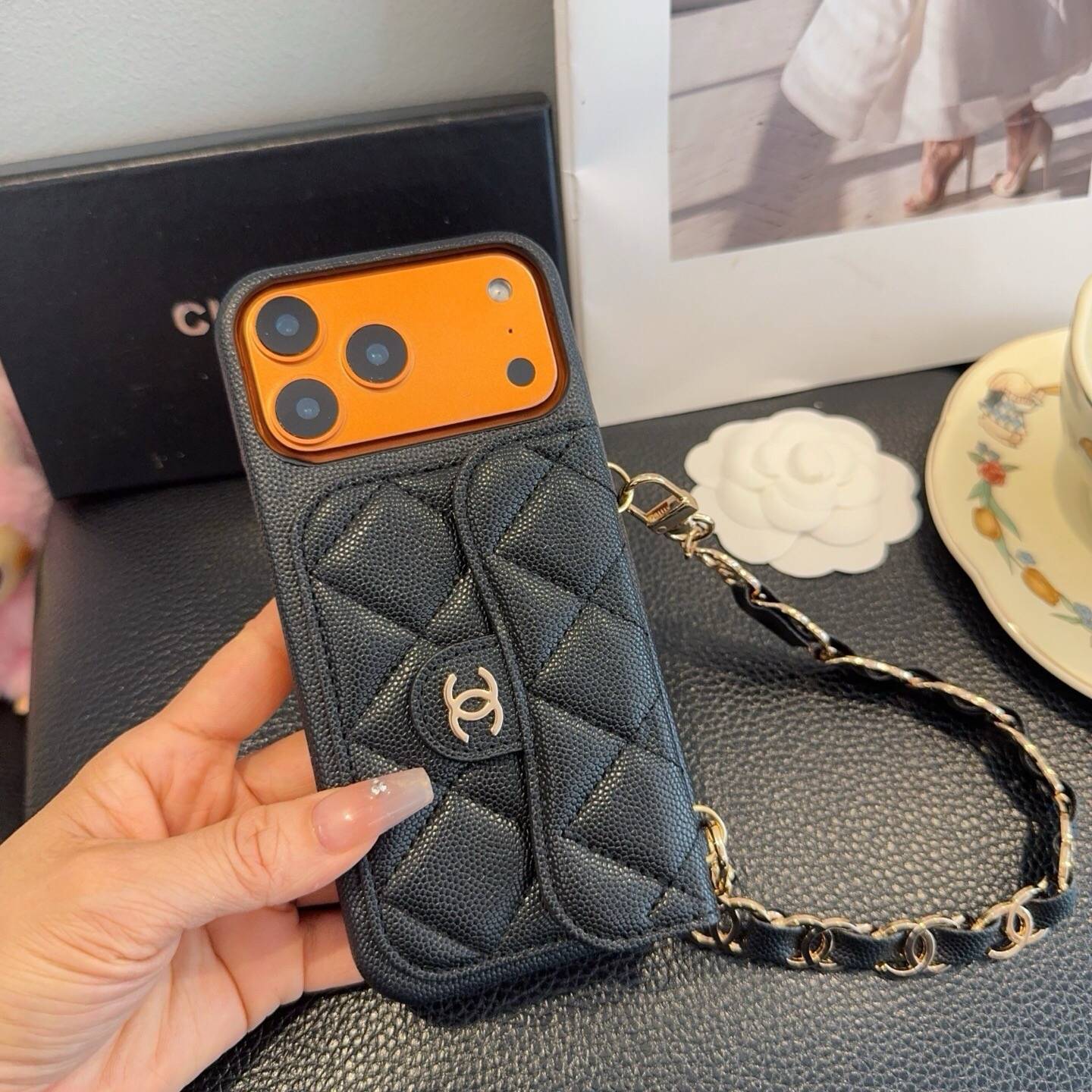 CHANEL シャネル フlipケース チェーンストラップ ファンシーファッション ブラック - 画像 3