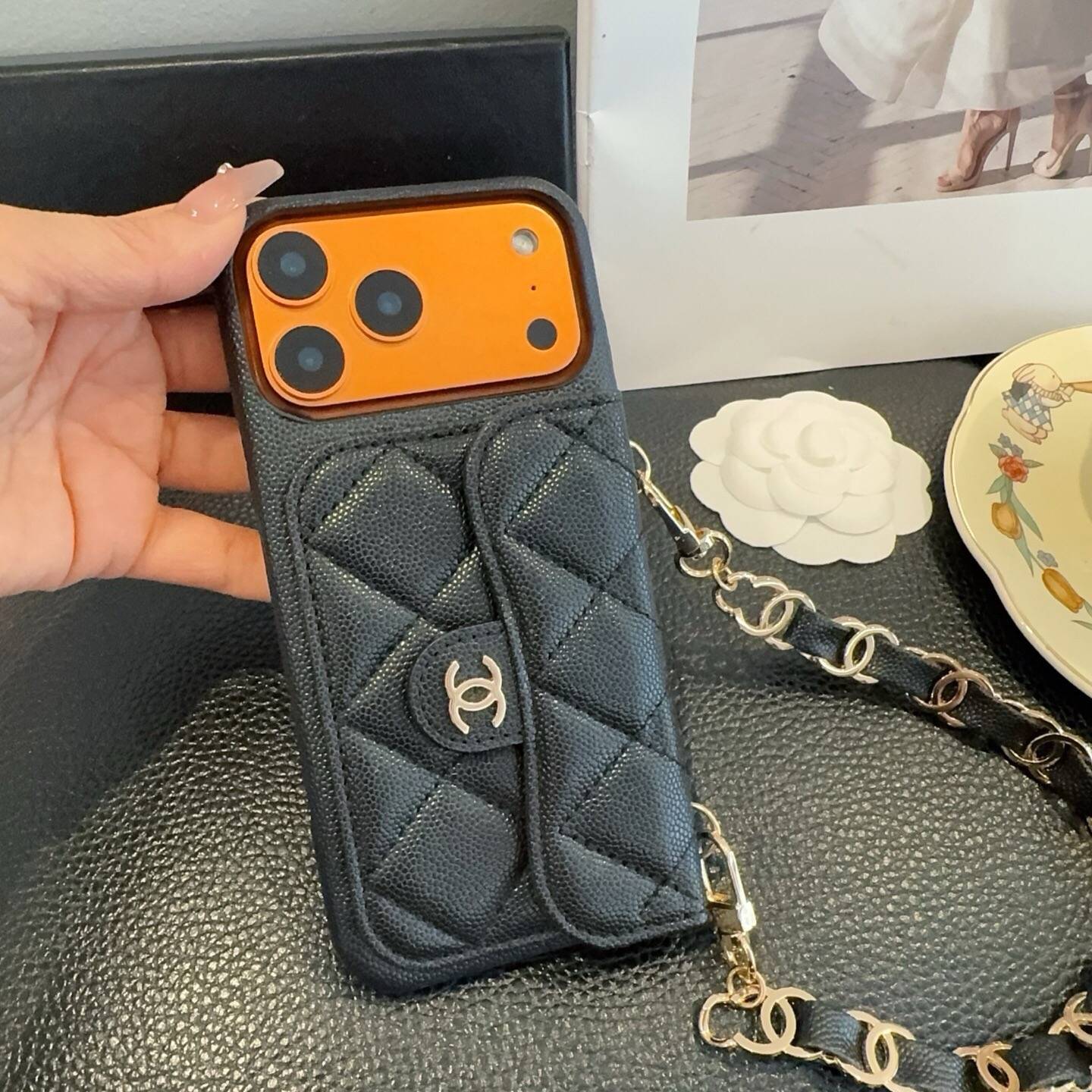 CHANEL シャネル フlipケース チェーンストラップ ファンシーファッション ブラック - 画像 5