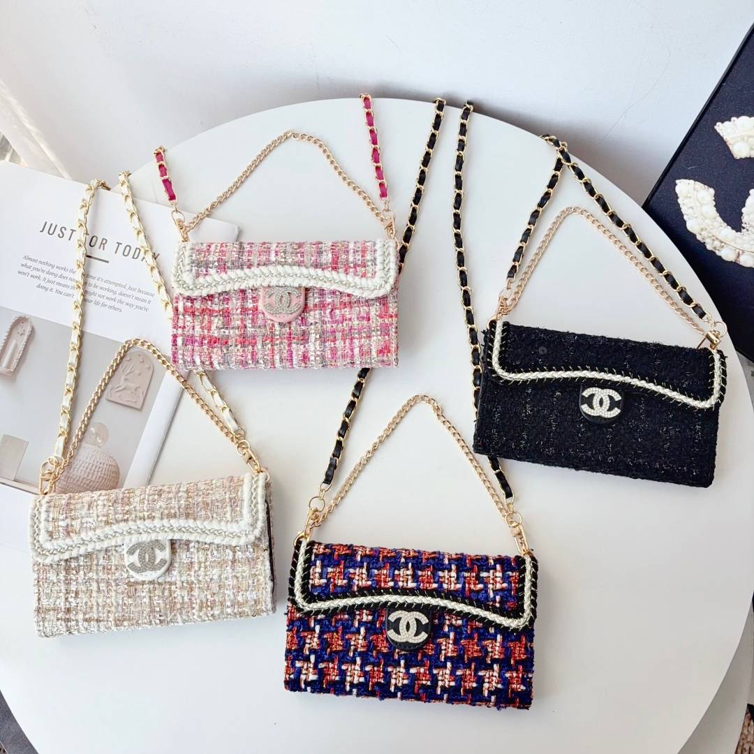 CHANEL シャネル チェック柄 三つ折りスマホケース バイカラー ファッション ブラック ピンク ゴールド - 画像 2