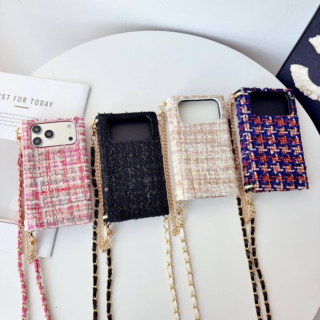 CHANEL シャネル チェック柄 三つ折りスマホケース バイカラー ファッション ブラック ピンク ゴールド - 画像 3