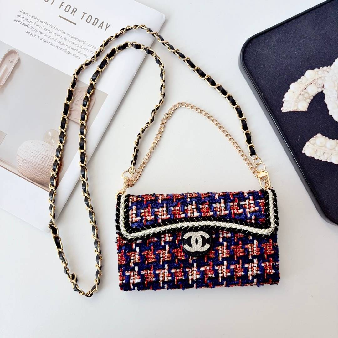 CHANEL シャネル チェック柄 三つ折りスマホケース バイカラー ファッション ブラック ピンク ゴールド - 画像 7