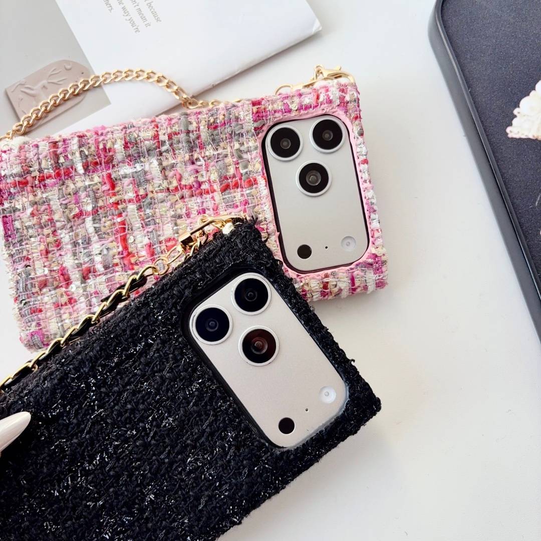 CHANEL シャネル チェック柄 三つ折りスマホケース バイカラー ファッション ブラック ピンク ゴールド - 画像 10
