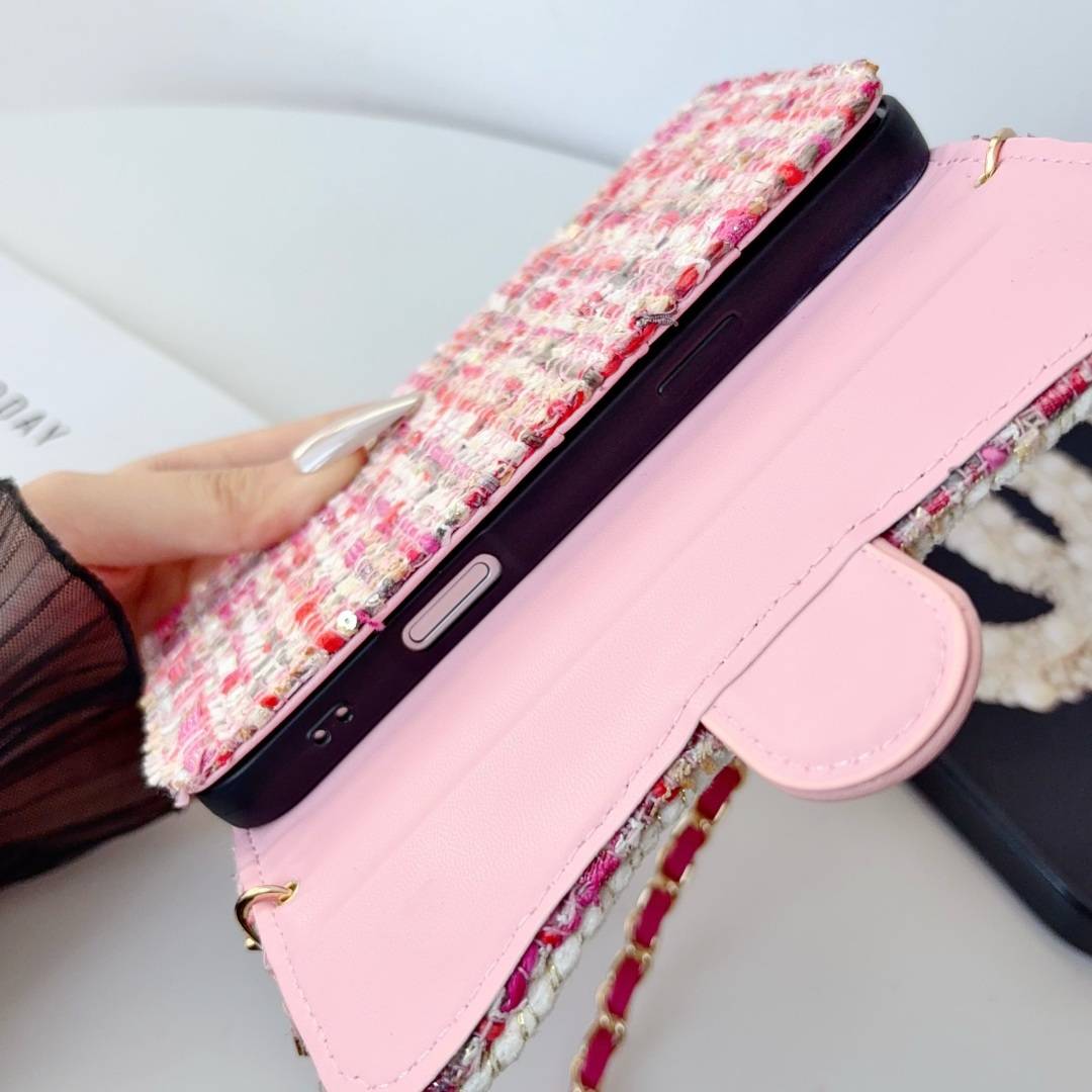 CHANEL シャネル チェック柄 三つ折りスマホケース バイカラー ファッション ブラック ピンク ゴールド - 画像 12