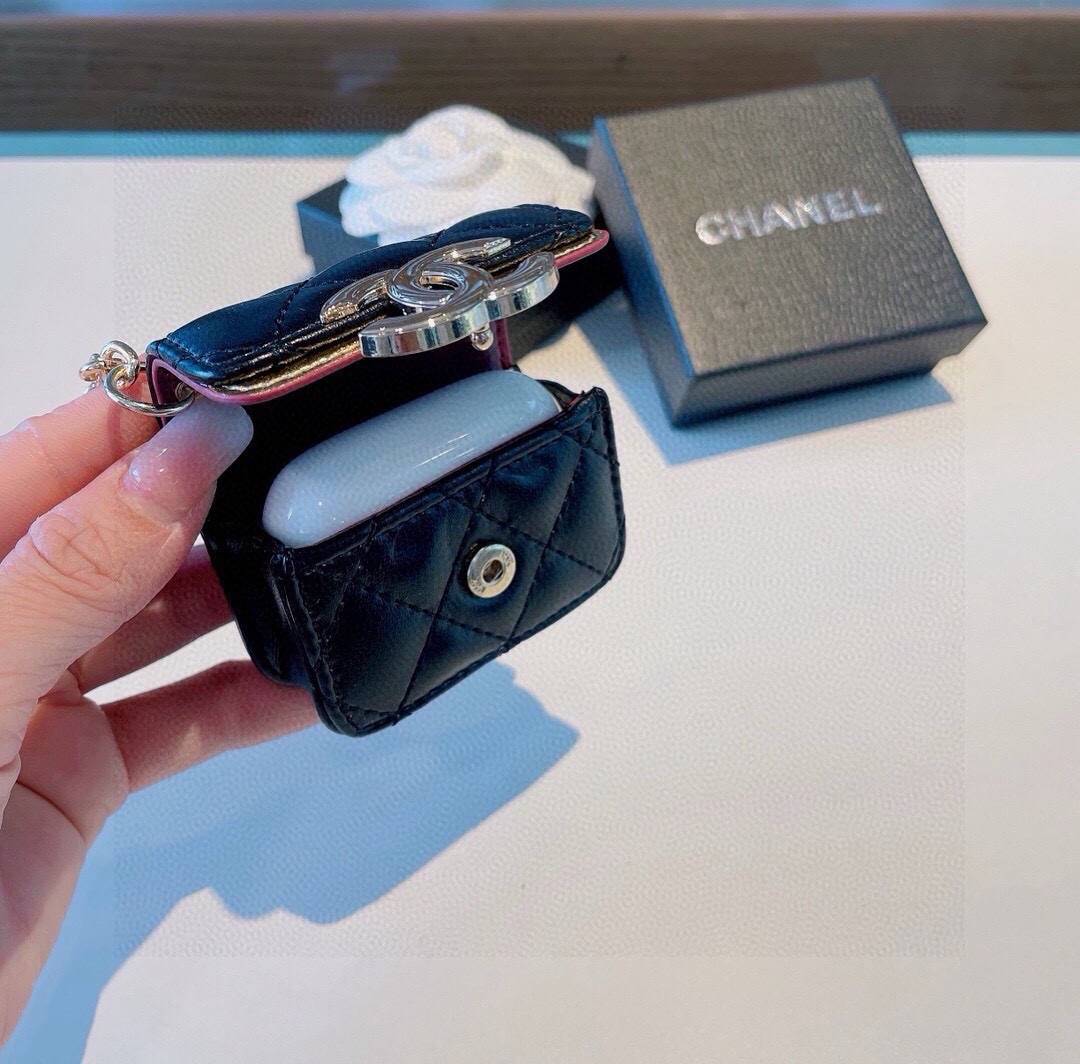 CHANEL シャネル ヘッドフォンケース ミニポーチ バイカラー ロゴTシャツ ブラック ピンク - 画像 4
