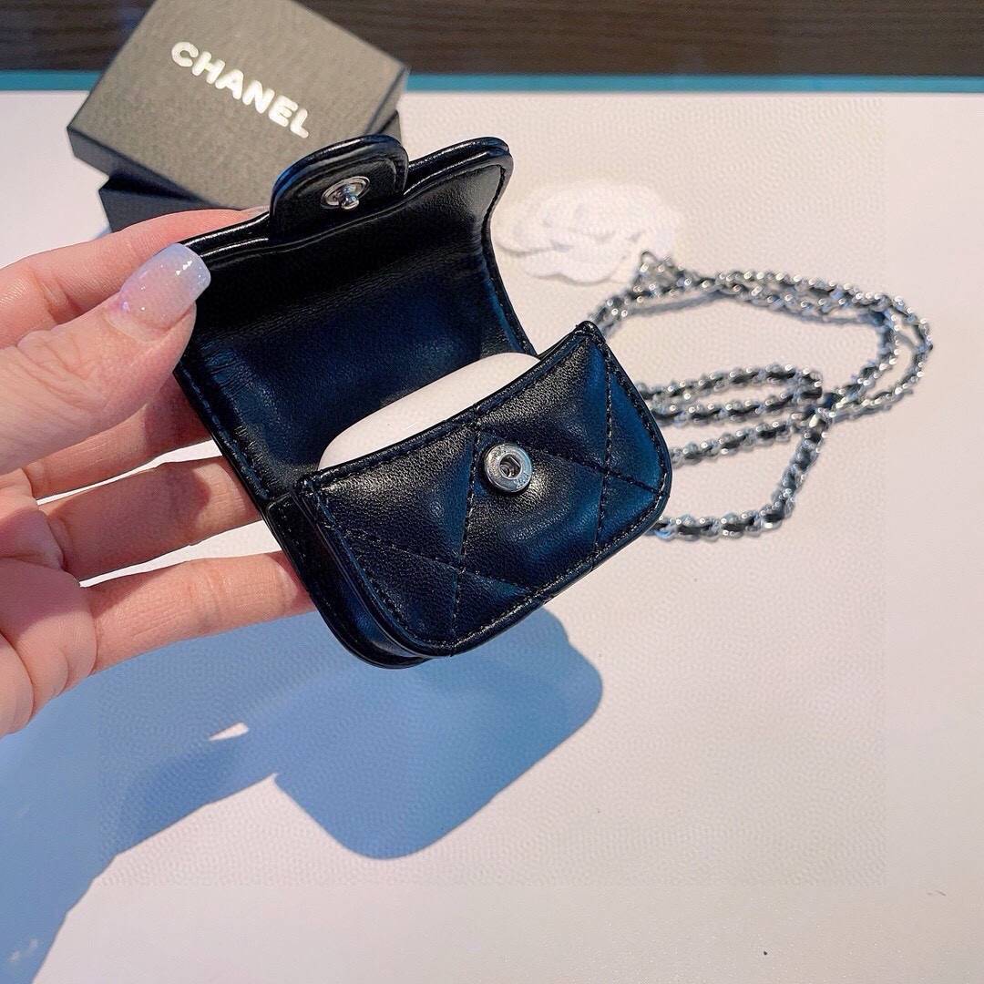 CHANEL シャネル ブルートゥースイヤホンケース レザー シャネル ミニバッグ モチーフ ココマーク チェーン付き ブラック - 画像 5