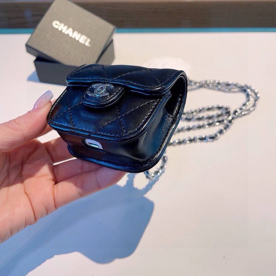 CHANEL シャネル ブルートゥースイヤホンケース レザー シャネル ミニバッグ モチーフ ココマーク チェーン付き ブラック - 画像 6