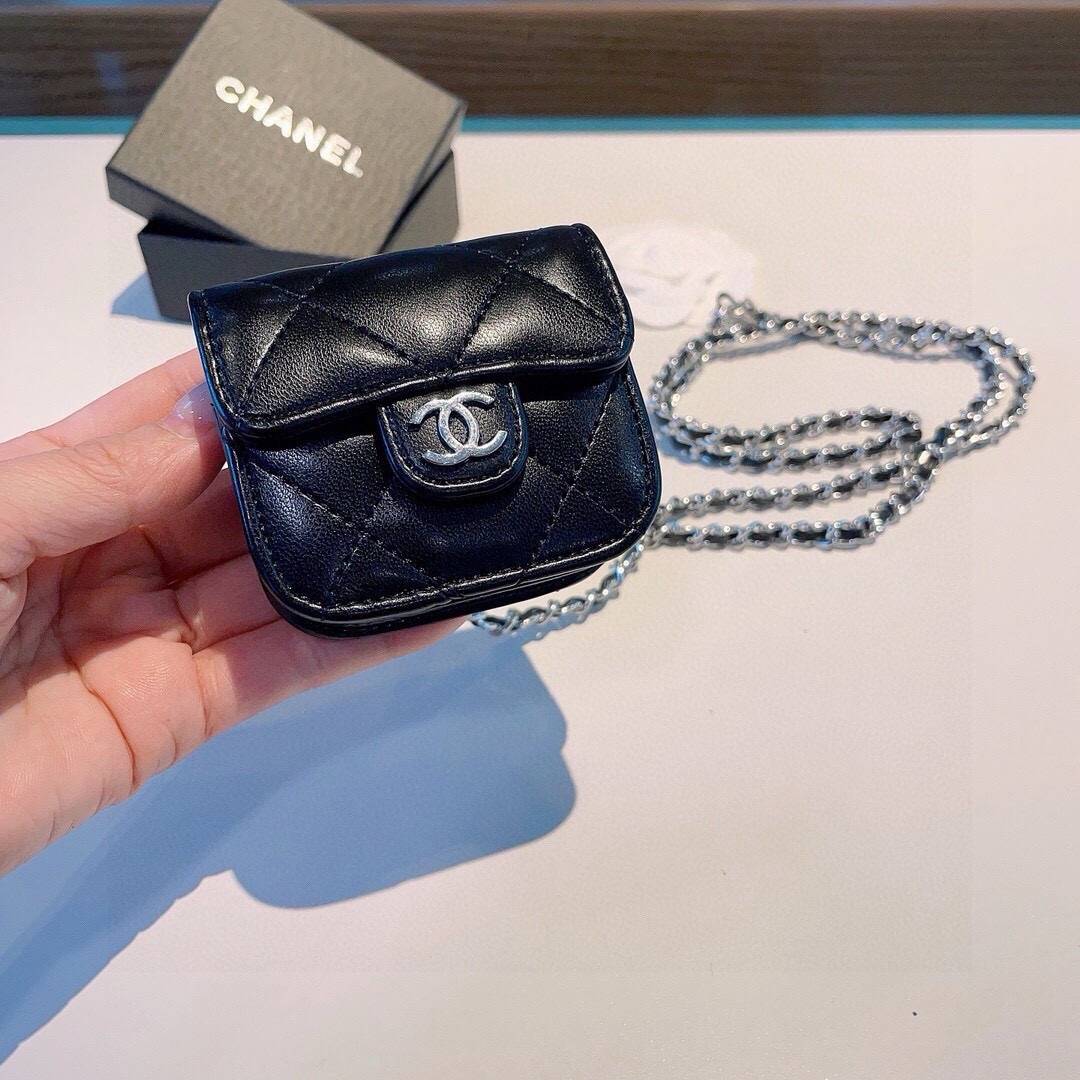 CHANEL シャネル ブルートゥースイヤホンケース レザー シャネル ミニバッグ モチーフ ココマーク チェーン付き ブラック - 画像 8