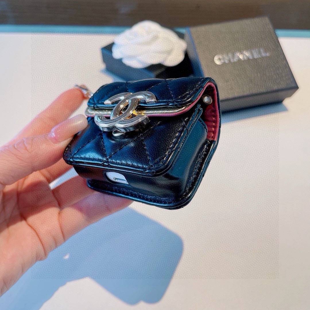 CHANEL シャネル ヘッドフォンケース ミニバッグ チェック柄 ファッション アクセサリー ブラック - 画像 9