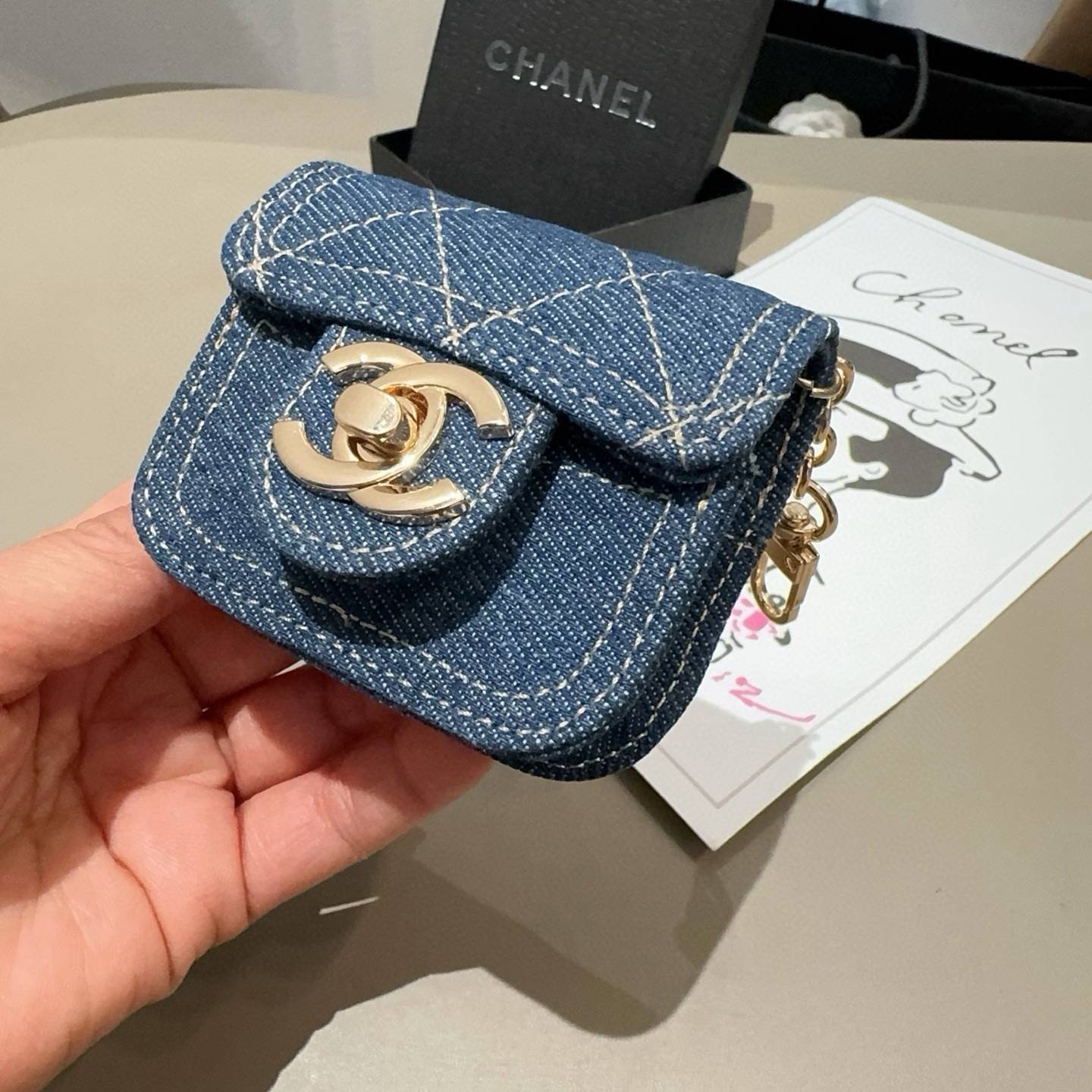 CHANEL シャネル オーディオケース デニム ロゴTシャツ ココマーク バイカラー クルーネック ホワイト - 画像 8