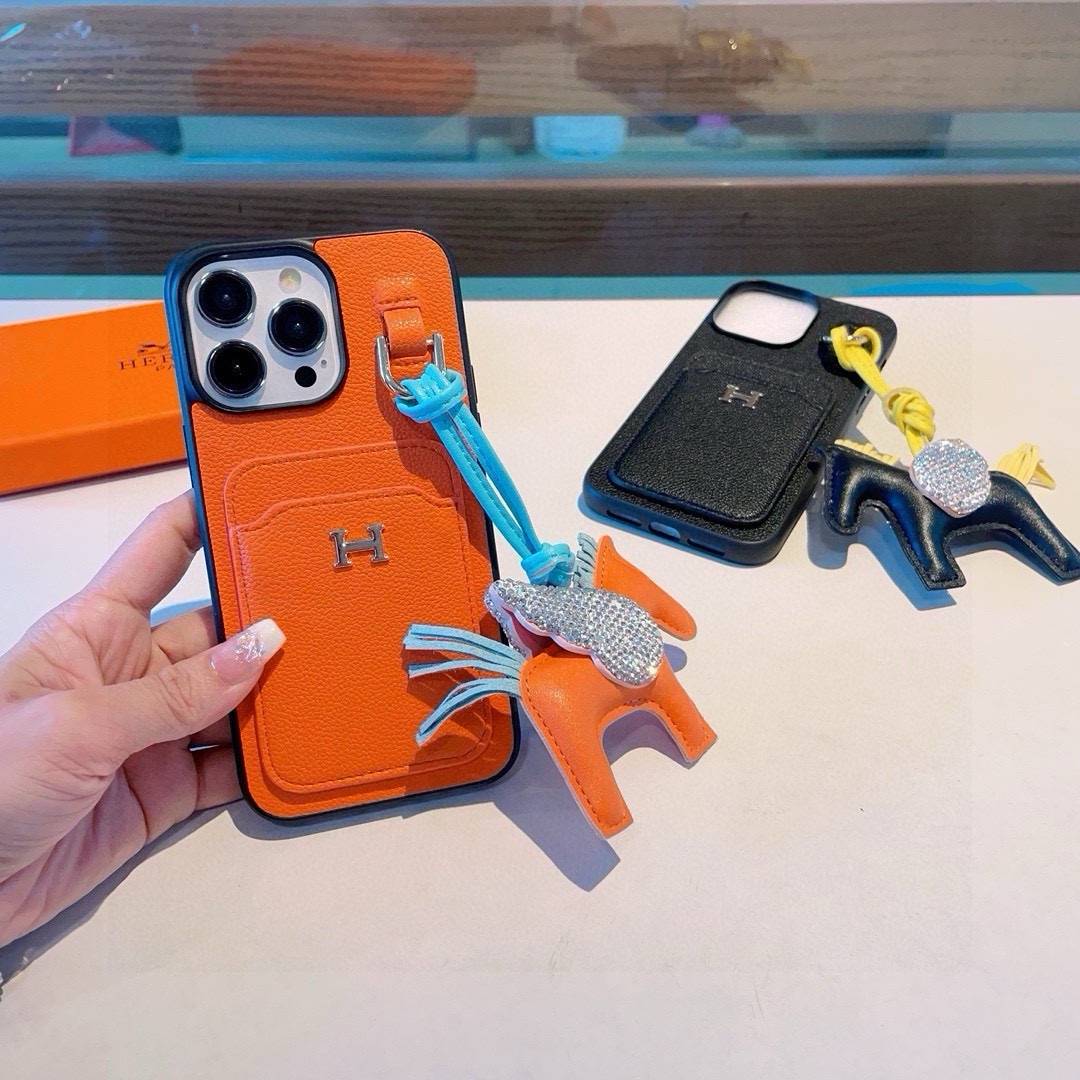 Hermes ヘルメス iPhone 18シリーズ対応 iPhoneケース スマホケース レディース ロゴ カード収納付き 手帳型 オレンジ - 画像 2