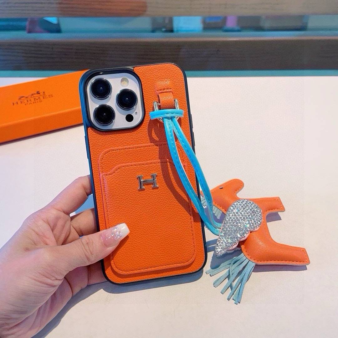 Hermes ヘルメス iPhone 18シリーズ対応 iPhoneケース スマホケース レディース ロゴ カード収納付き 手帳型 オレンジ - 画像 4