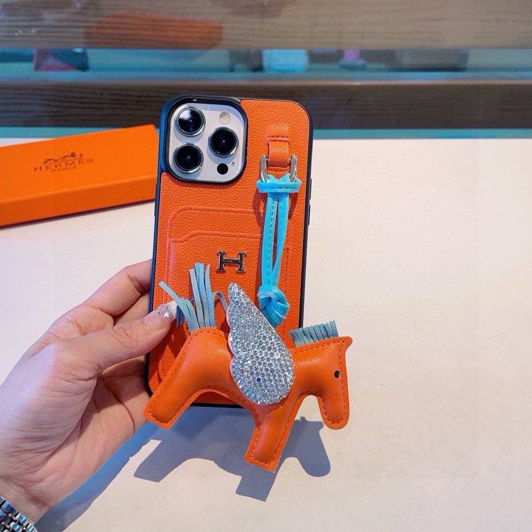 Hermes ヘルメス iPhone 18シリーズ対応 iPhoneケース スマホケース レディース ロゴ カード収納付き 手帳型 オレンジ - 画像 5