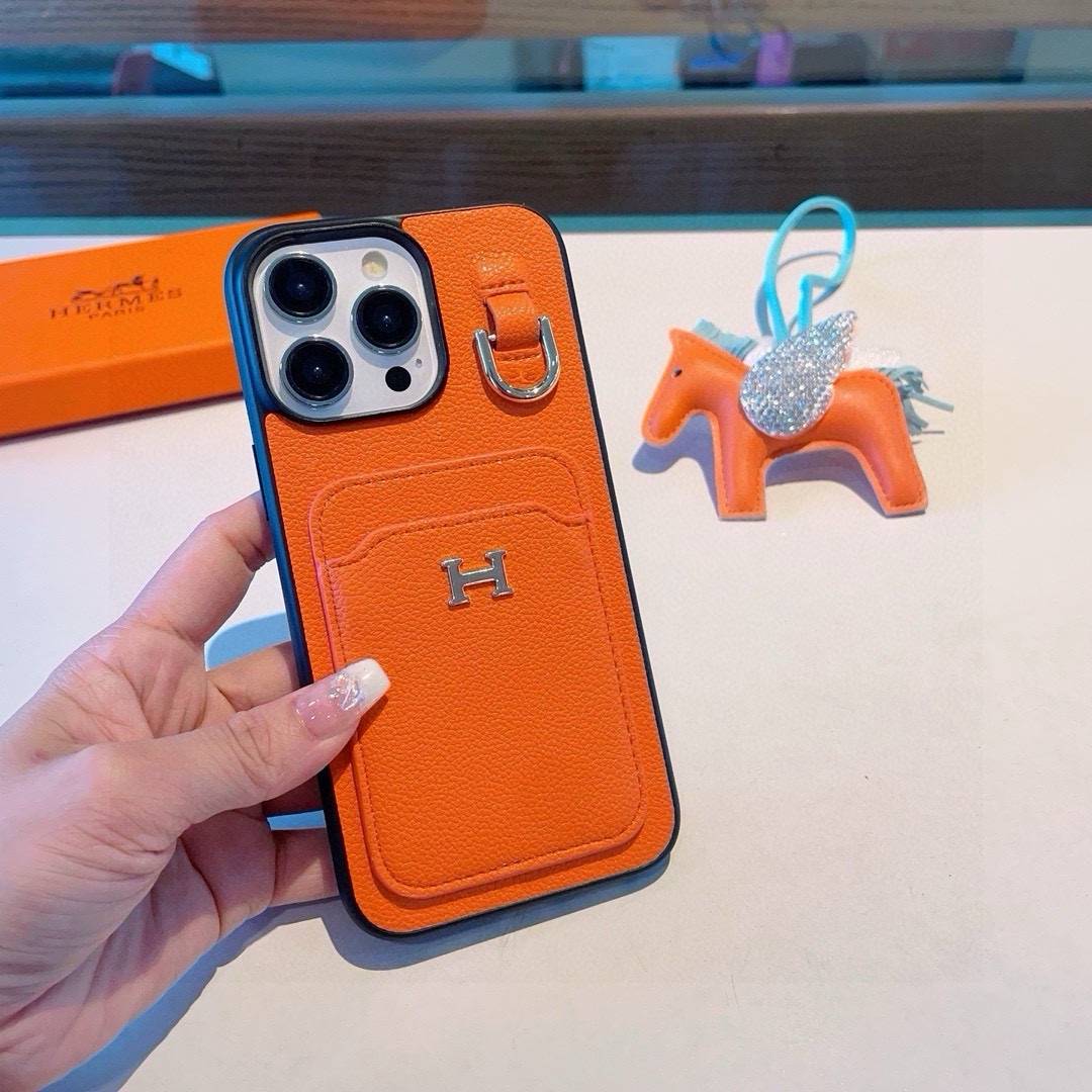Hermes ヘルメス iPhone 18シリーズ対応 iPhoneケース スマホケース レディース ロゴ カード収納付き 手帳型 オレンジ - 画像 7