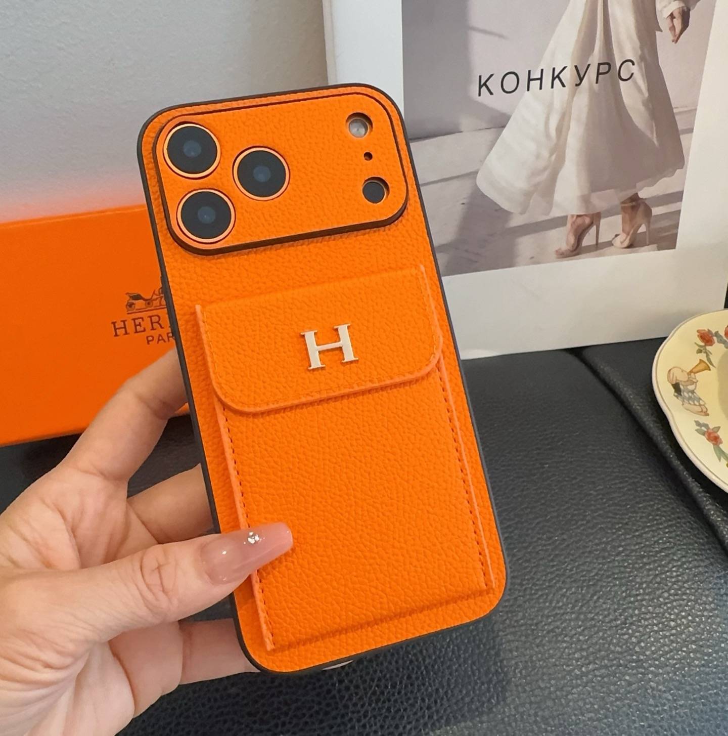 Hermes ルイヴィトン iPhone 18シリーズ対応 iPhoneケース スマホケース レディース ロゴ ポケット付き オレンジ - 画像 2