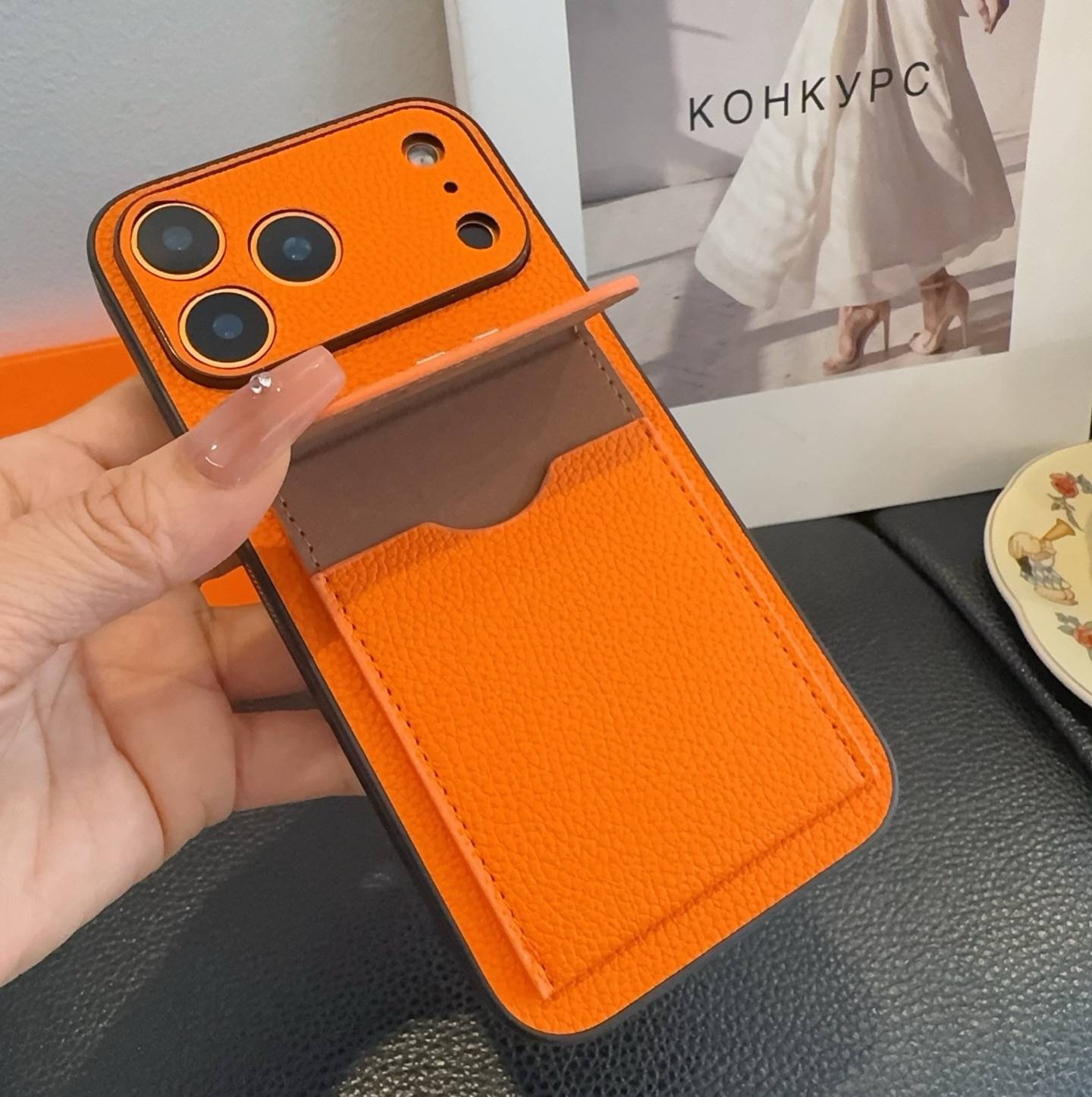 Hermes ルイヴィトン iPhone 18シリーズ対応 iPhoneケース スマホケース レディース ロゴ ポケット付き オレンジ - 画像 9