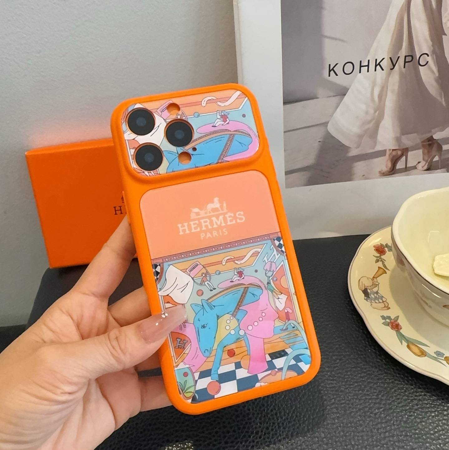 HERMES ランダム オレンジ iPhone 18シリーズ対応 iPhoneケース スマホケース レディース ロゴ入り カード収納付き - 画像 7