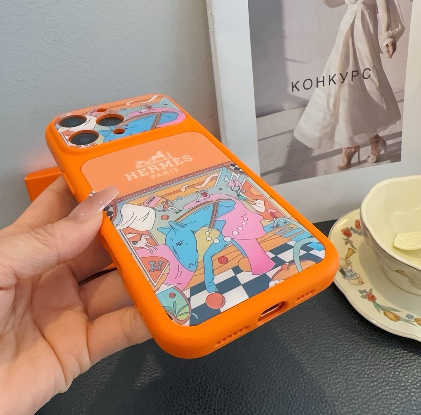HERMES ランダム オレンジ iPhone 18シリーズ対応 iPhoneケース スマホケース レディース ロゴ入り カード収納付き - 画像 8