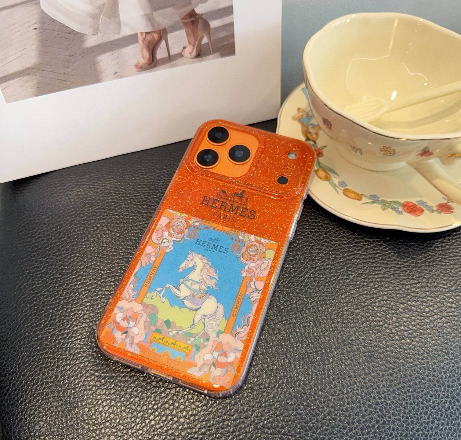 HERMES ラルフローレン iPhone 18シリーズ対応 iPhoneケース スマホケース レディース ロゴ入り オレンジ - 画像 2