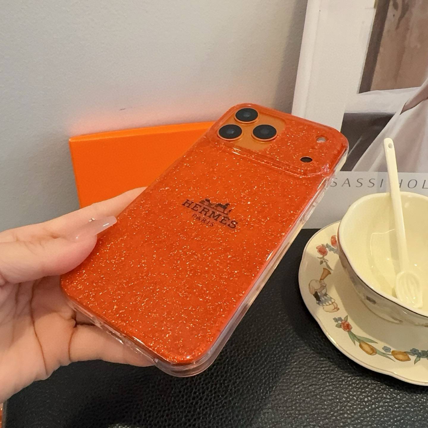 HERMES ヘルメス iPhone 18シリーズ対応 iPhoneケース スマホケース レディース ロゴ オレンジ - 画像 5