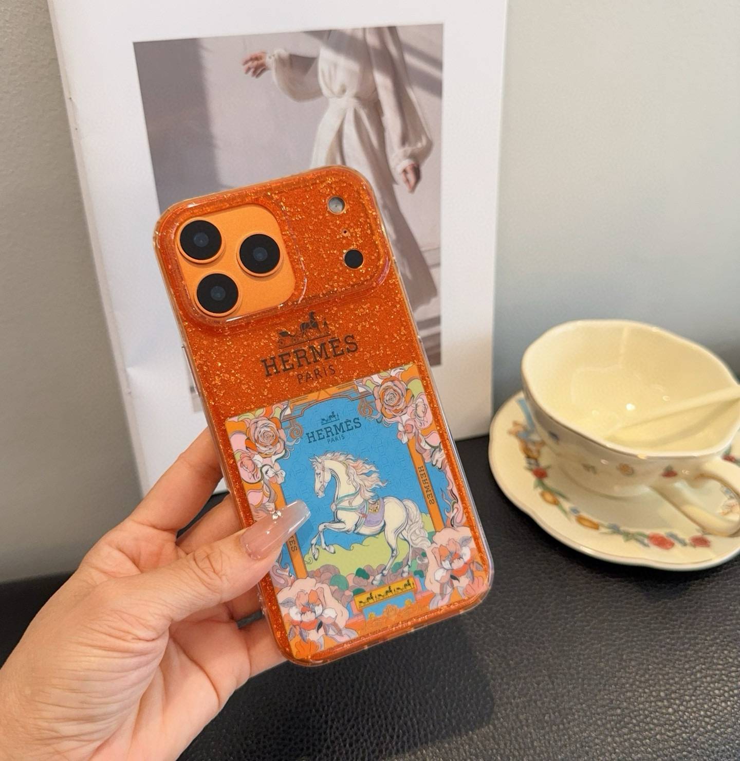 HERMES ランダム ロゴ iPhone 18シリーズ対応 iPhoneケース スマホケース レディース オレンジ - 画像 3