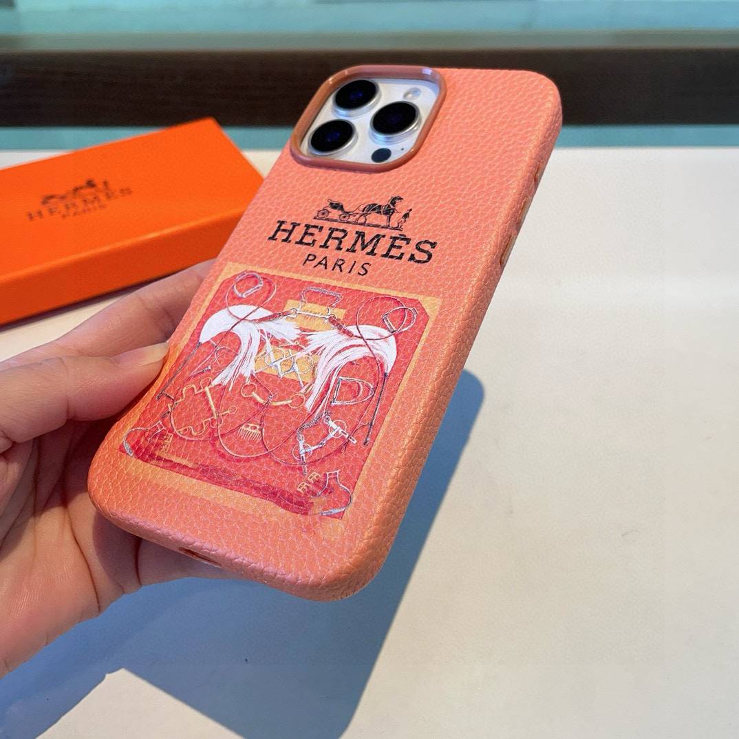 HERMES 愛馬仕 iPhone 18シリーズ対応 iPhoneケース スマホケース ロゴ入り レディース オレンジ - 画像 4