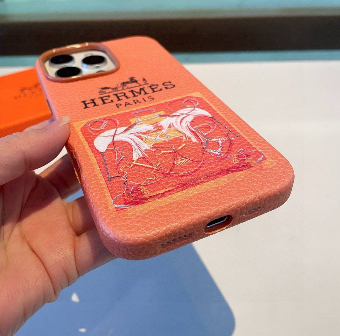 HERMES 愛馬仕 iPhone 18シリーズ対応 iPhoneケース スマホケース ロゴ入り レディース オレンジ - 画像 7