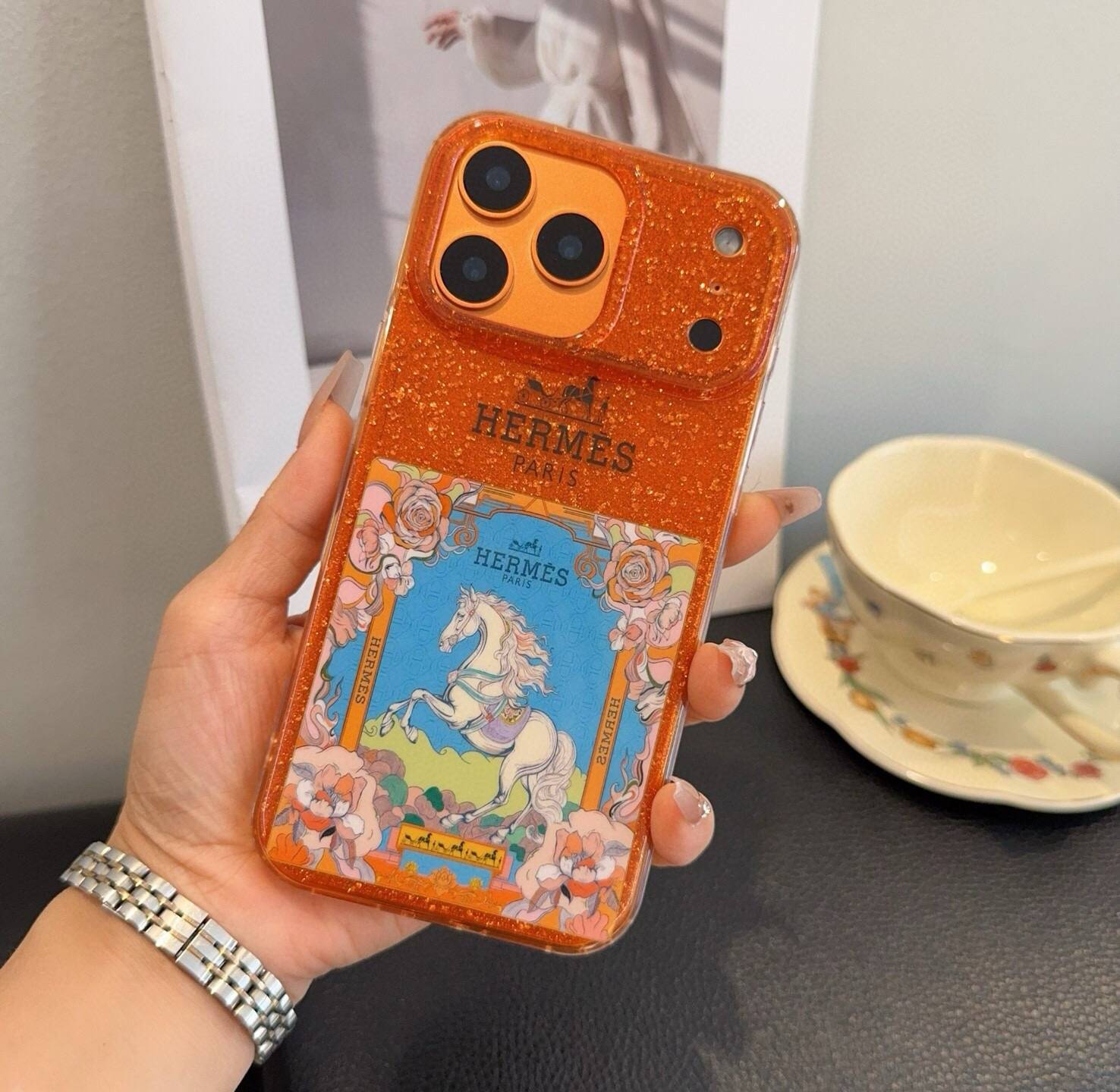 HERMES ランデブー iPhone 18シリーズ対応 iPhoneケース スマホケース レディース ロゴ入り オレンジ - 画像 7