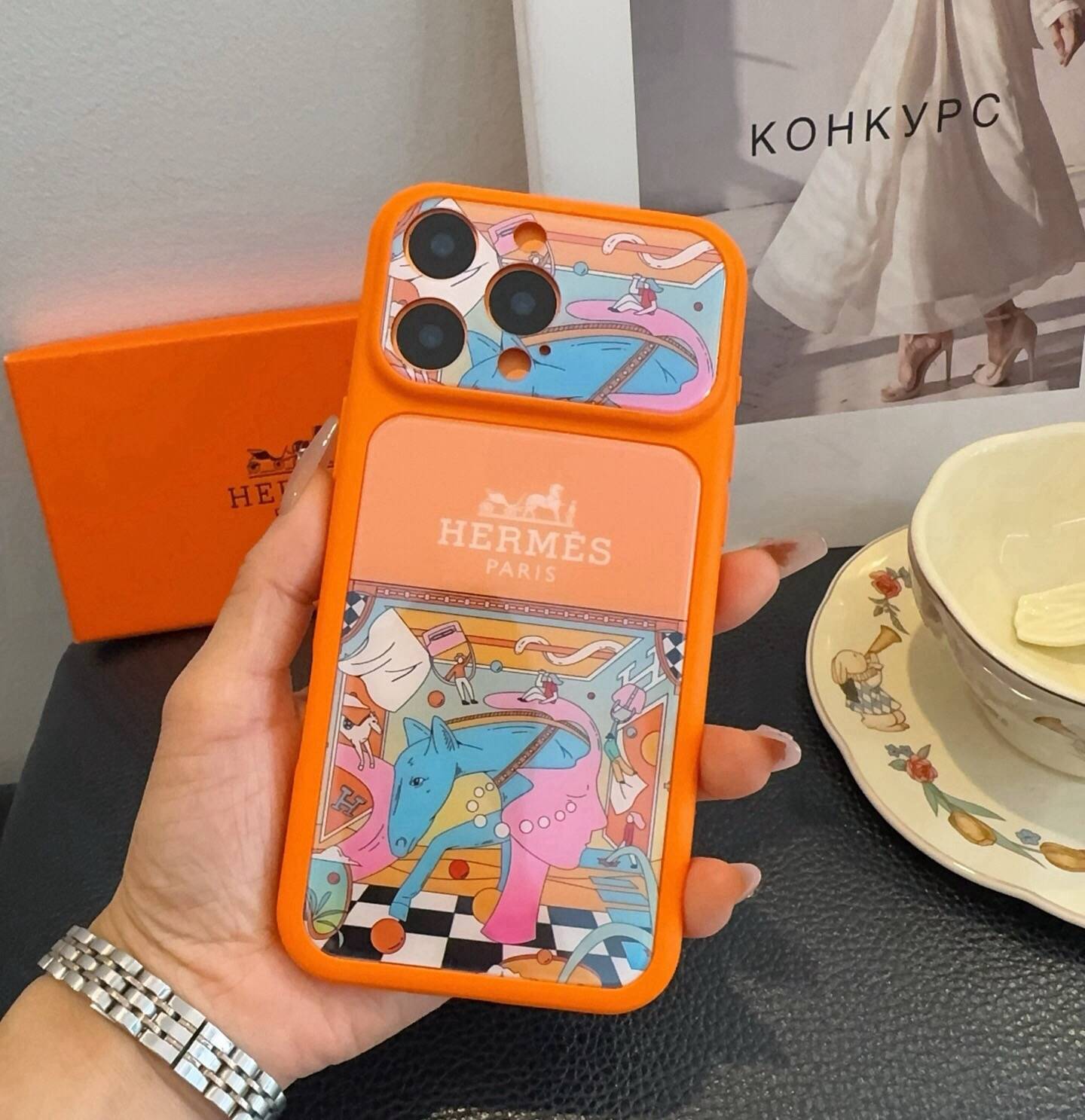 HERMS ルイヴィトン iPhone 18シリーズ対応 iPhoneケース スマホケース レディース ロゴ入り オレンジ - 画像 3
