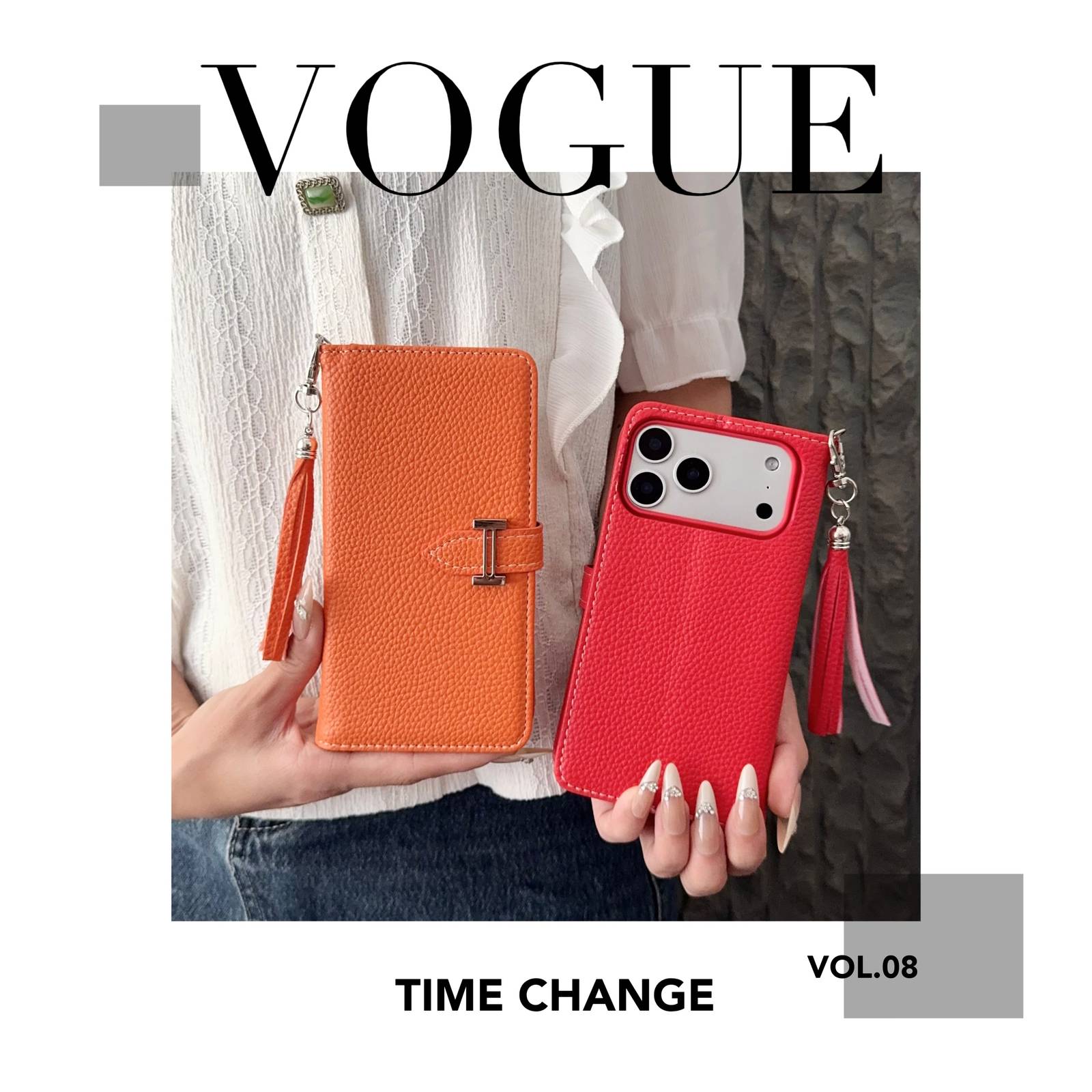 Herms ロゴ iPhoneケース スマホケース iPhone 18シリーズ対応 レディース 手帳型 タッセル付き オレンジ レッド - 画像 5