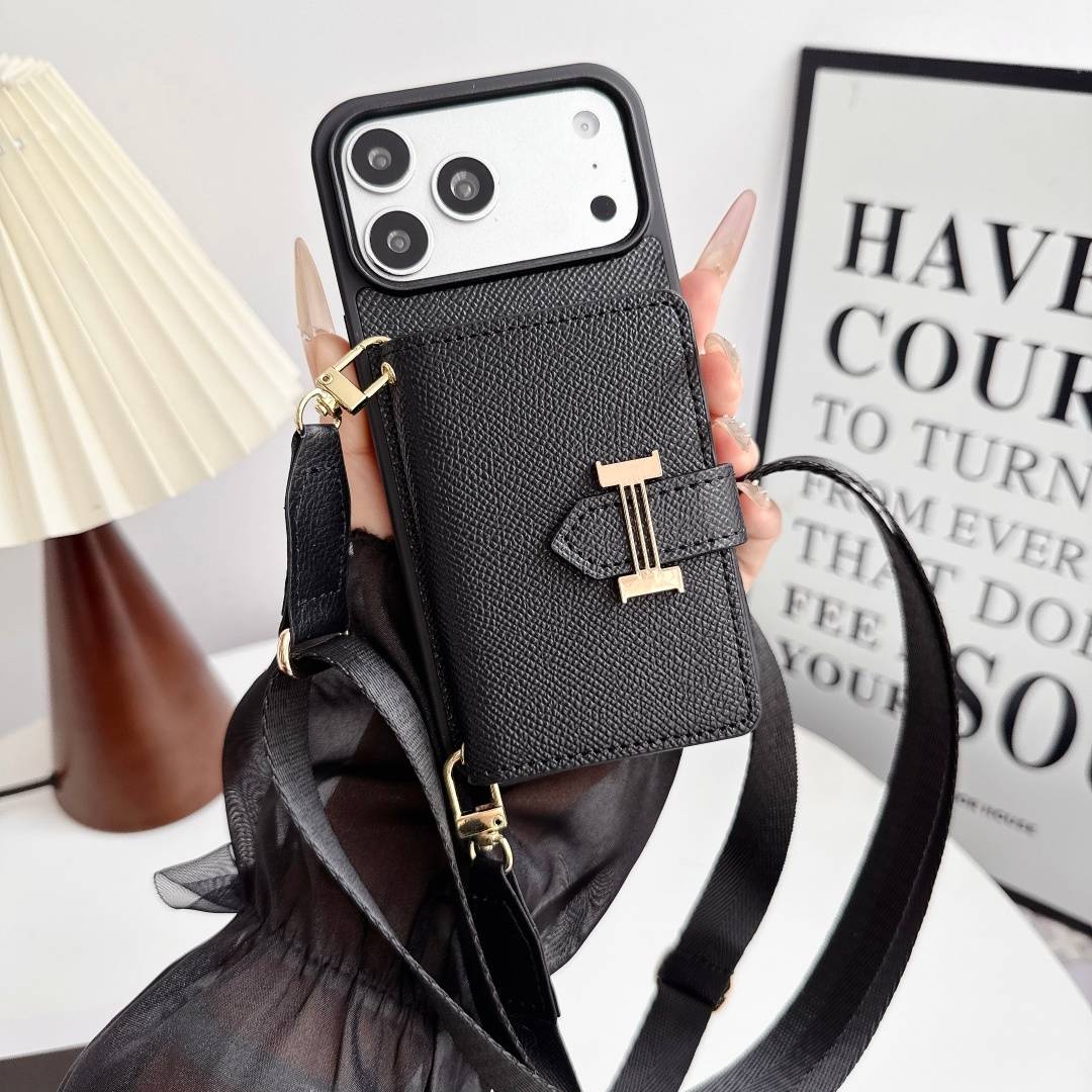 HERMES 愛馬仕 iPhone 18シリーズ対応 iPhoneケース スマホケース レディース ロゴ ハンドバッグ風 カード収納付き ショルダー付き ブラッ - 画像 2