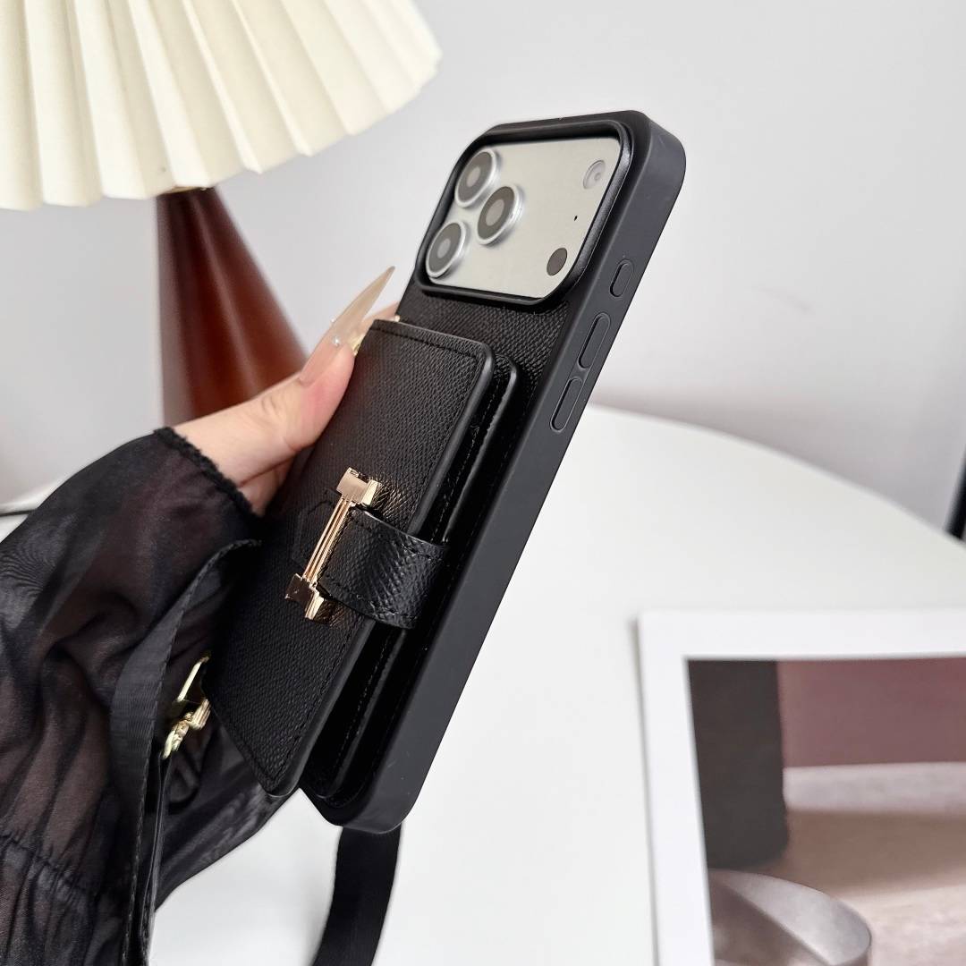 HERMES 愛馬仕 iPhone 18シリーズ対応 iPhoneケース スマホケース レディース ロゴ ハンドバッグ風 カード収納付き ショルダー付き ブラッ - 画像 12