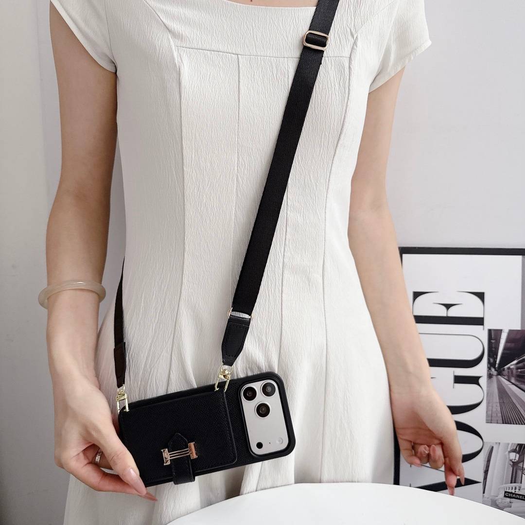 HERMES 愛馬仕 iPhone 18シリーズ対応 iPhoneケース スマホケース レディース ロゴ ハンドバッグ風 カード収納付き ショルダー付き ブラッ - 画像 13