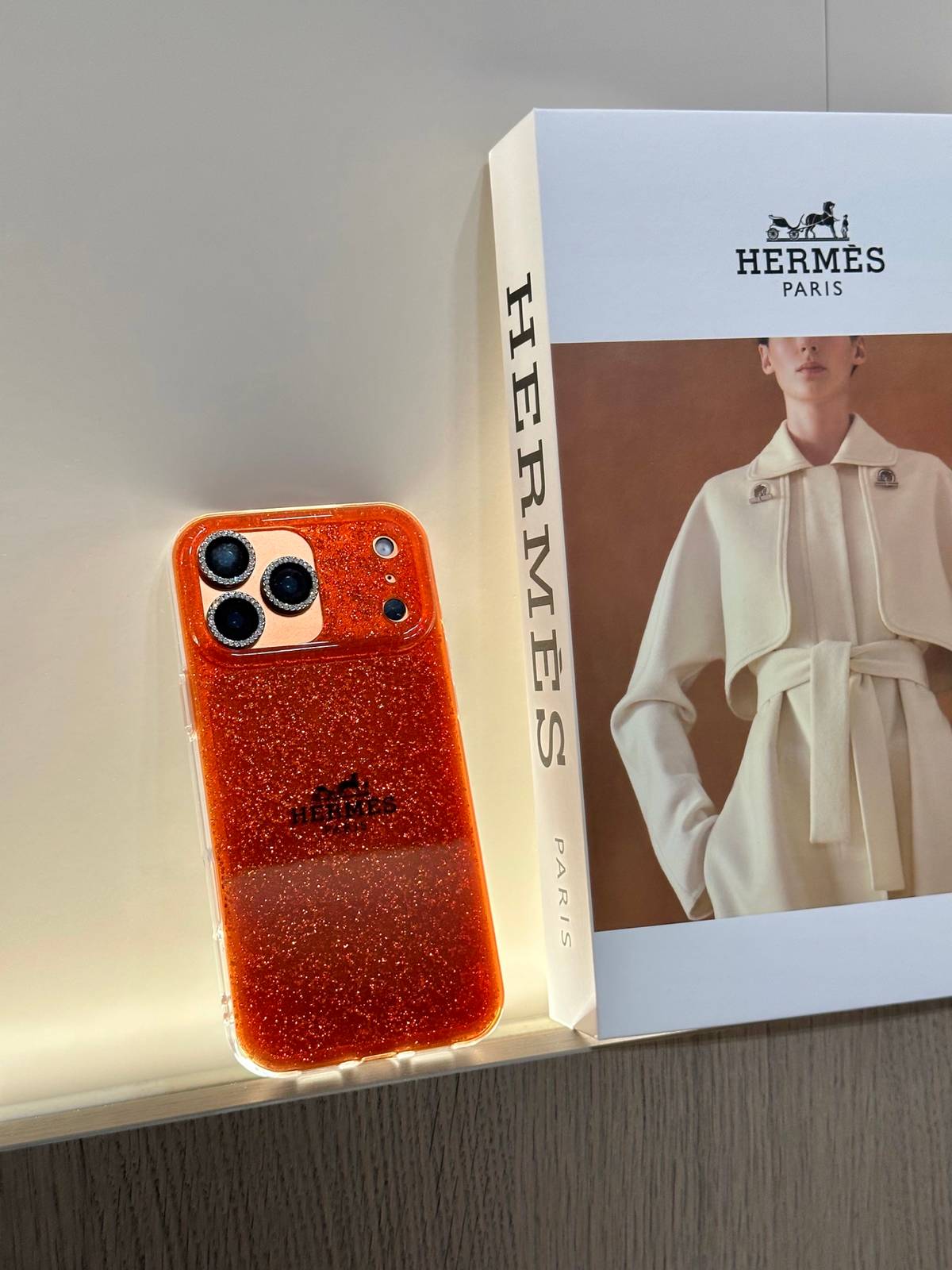 HERMES ヘルメス iPhone 18シリーズ対応 iPhoneケース スマホケース レディース ロゴ入り オレンジ 金箔スパークル - 画像 6