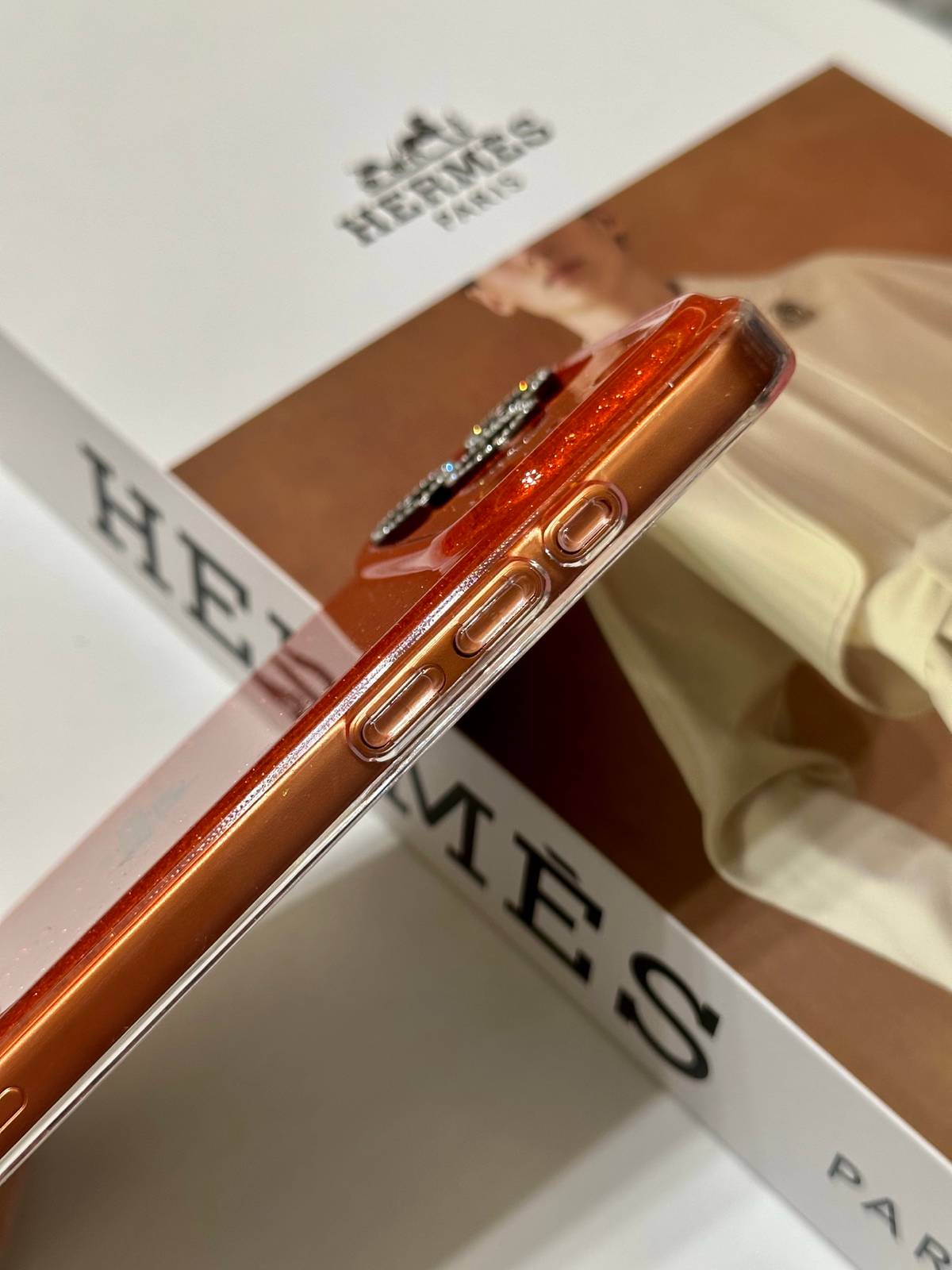 HERMES ヘルメス iPhone 18シリーズ対応 iPhoneケース スマホケース レディース ロゴ入り オレンジ 金箔スパークル - 画像 8