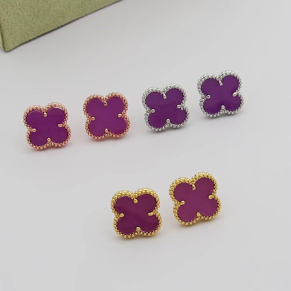 Van Cleef Arpels ヴァン クリーフアーペル レディース ピアス 四つ葉モチーフ ブランドピアス ギフト プレゼント パープル - 画像 3