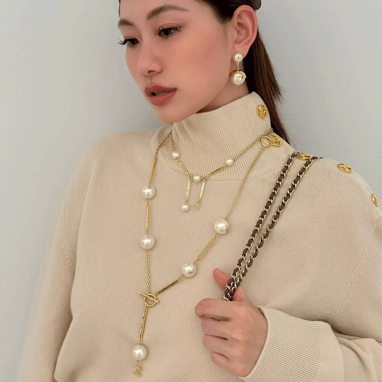 CHANEL シャネル レディース ネックレス CCロゴ パール ブランドネックレス 上品なアクセサリー ゴールド - 画像 3