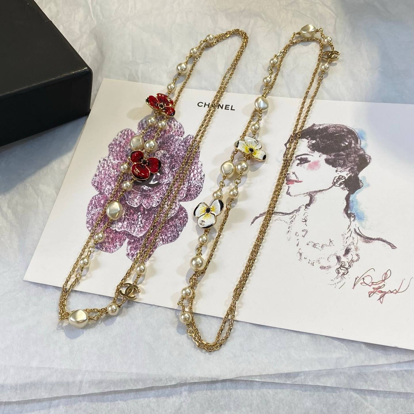 CHANEL シャネル レディース ネックレス フラワー チェーンモチーフ ブランドネックレス 上品なアクセサリー ゴールド