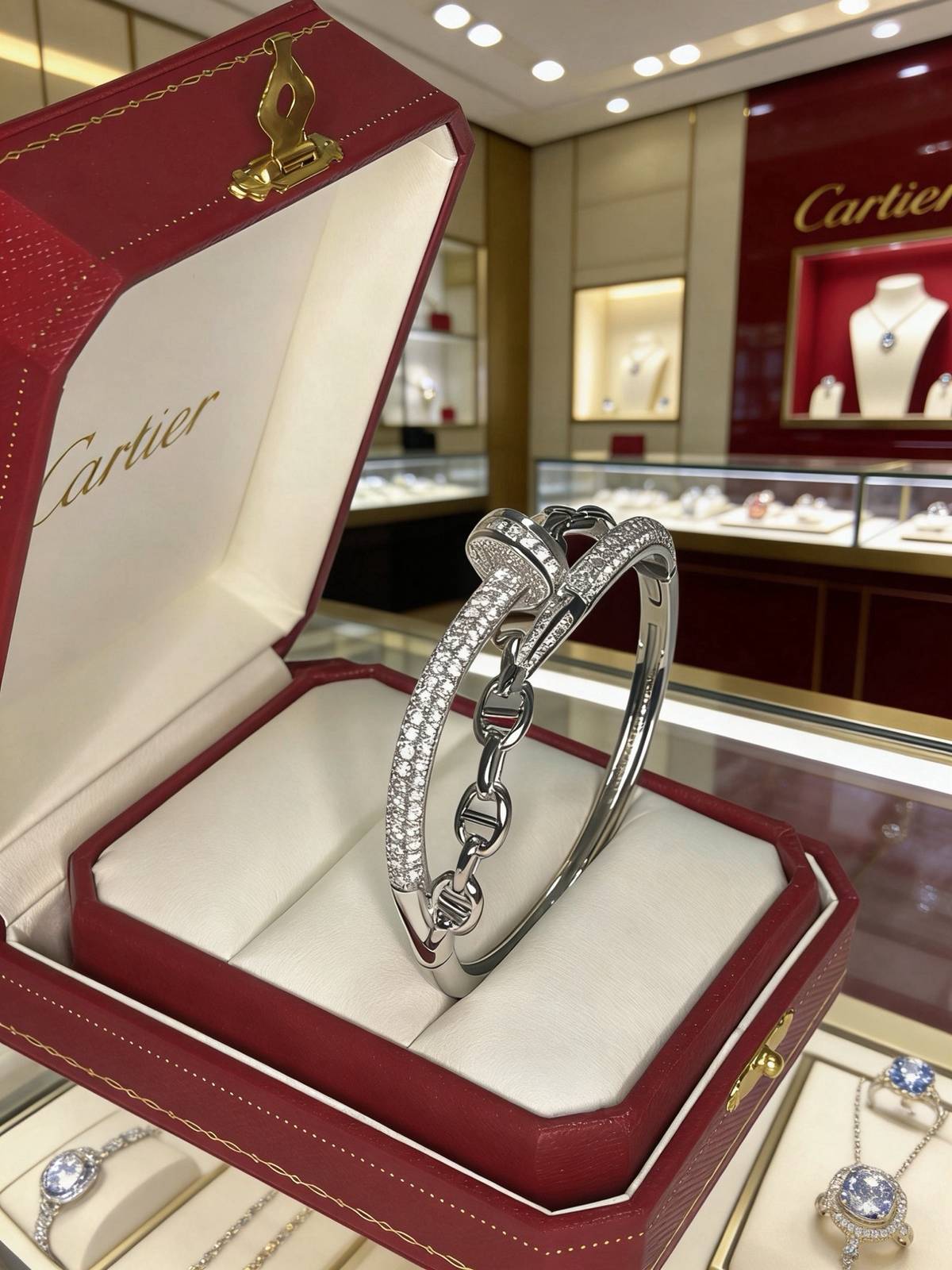 Cartier カルティエ レディース ブレスレット ジュスト アン クル 750 ホワイトゴールド ダイヤモンド ブランドジュエリー 普段使い - 画像 5