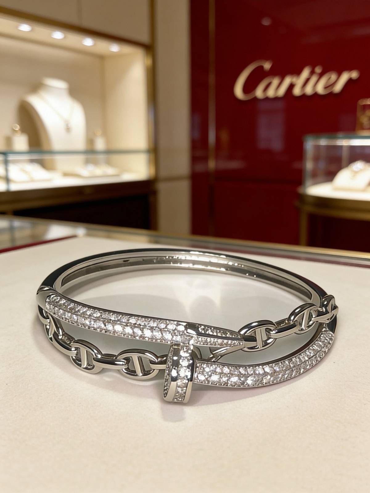 Cartier カルティエ レディース ブレスレット ジュスト アン クル 750 ホワイトゴールド ダイヤモンド ブランドジュエリー 普段使い - 画像 6