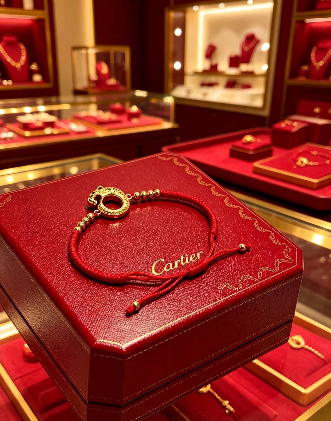 Cartier カルティエ レディース ブレスレット パンテール レッド チャーム 本物 ブランドジュエリー