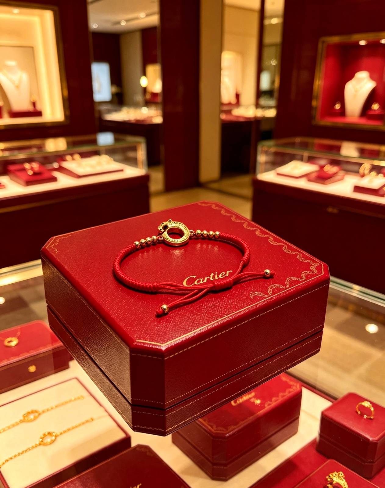 Cartier カルティエ レディース ブレスレット パンテール レッド チャーム 本物 ブランドジュエリー - 画像 2