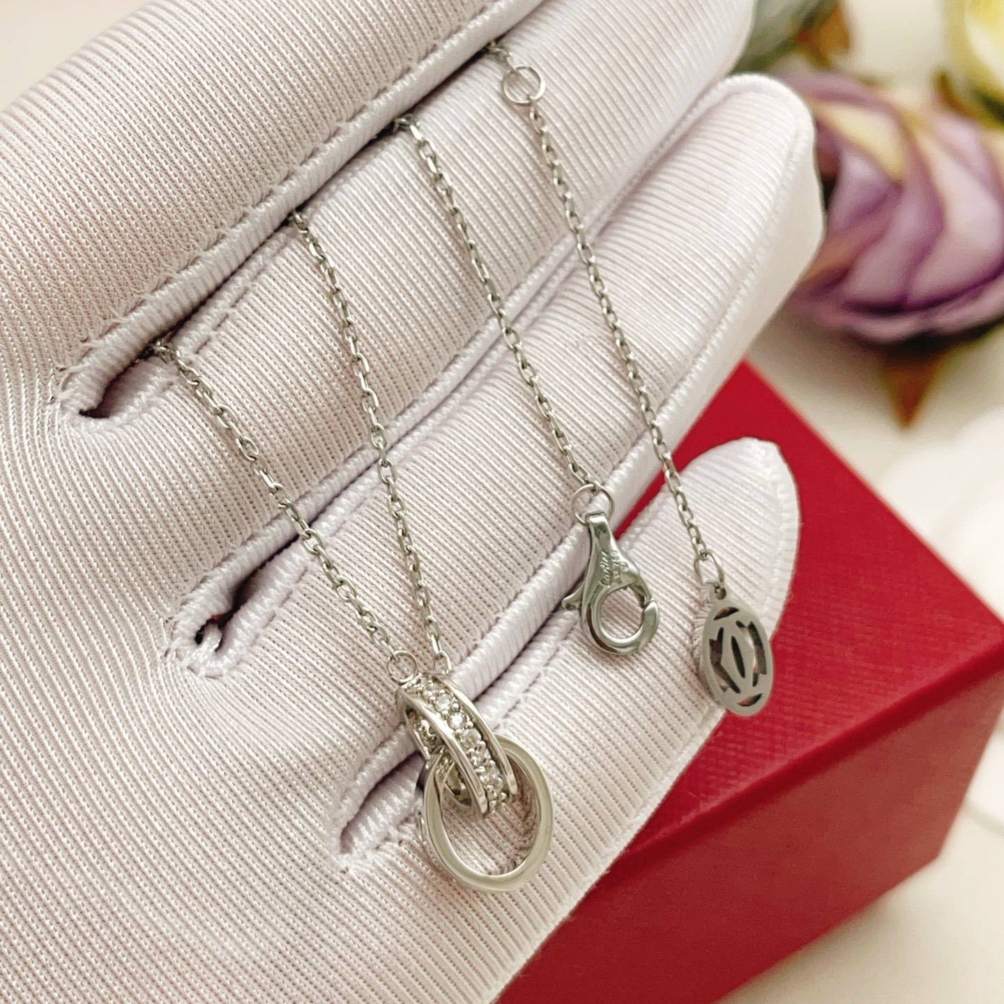 Cartier カルティエ レディース ネックレス ラブリング ダイヤモンド 750 ホワイトゴールド ブランドジュエリー 普段使い ギフト - 画像 6