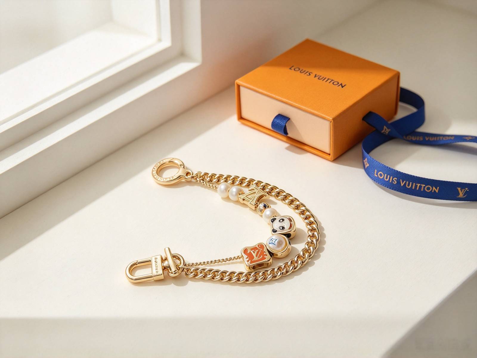 LOUIS VUITTON ルイヴィトン レディース ブレスレット チャーム ペアチェーン アルファベット パール ゴールド メタル アクセサリー - 画像 4